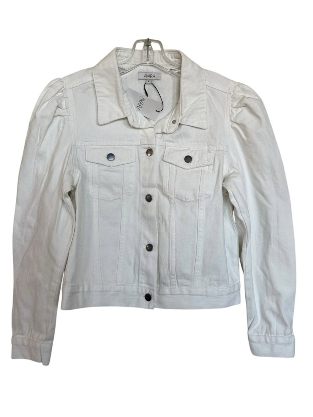 Avara Womans Puffy Puff Sleeve Denim Jean Jacket Size Large Off White/Ecru